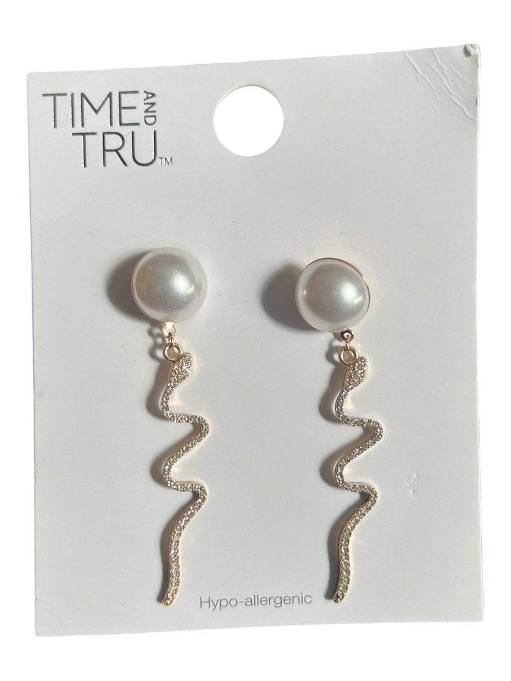 Time and Tru Gold-Tone Pearl Drop Earrings with Sparkling Wavy Dangles